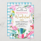 不機嫌ハッタアリスインワンダーランド誕生日招待状 招待状 (正面/裏面)