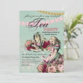 不機嫌ハッタアリスヴィンテージティーパーティーブライダルシャワー 招待状 (スタンド正面)