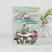 不機嫌ハッタアリスヴィンテージティーパーティーブライダルシャワー 招待状 (スタンド正面)