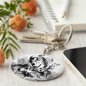 不機嫌ハッタテンニエルイラストレーション キーホルダー (側面)