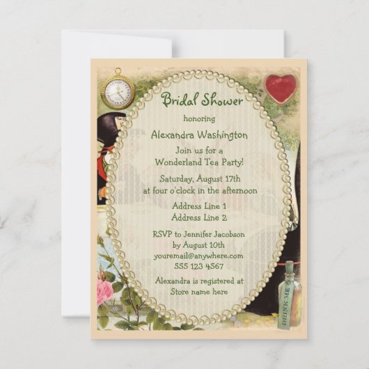 不機嫌ハッターズティーパーティーブライダルシャワー 招待状 (裏面)