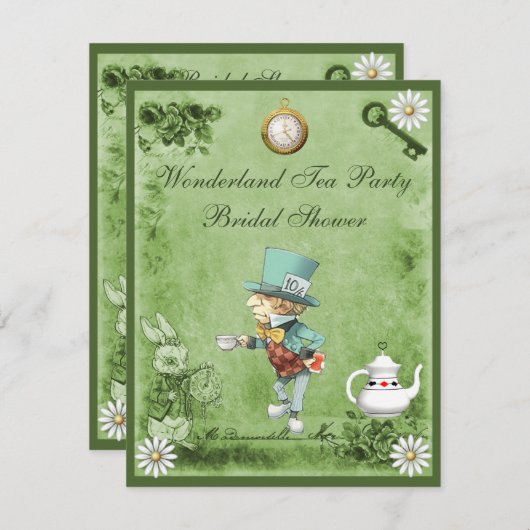 不機嫌ハッターワンダーランドティーパーティーブライダルシャワー 招待状 (正面/裏面)