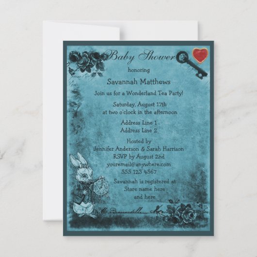 不機嫌ハッターワンダーランドティーパーティーベビーシャワー 招待状 (裏面)