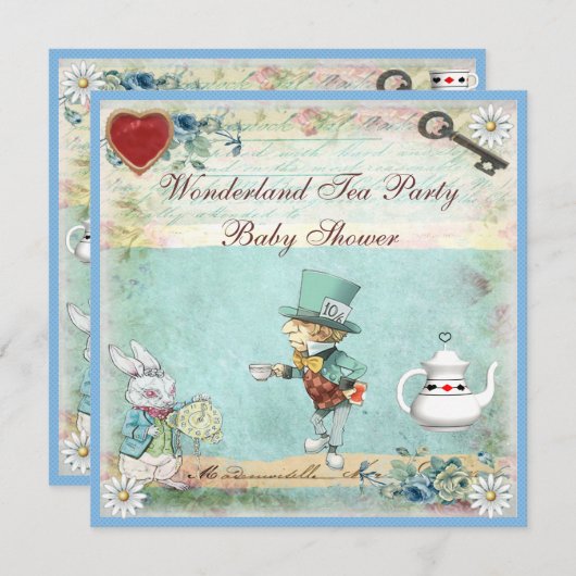不機嫌ハッターワンダーランドティーパーティーベビーシャワー 招待状 (正面/裏面)