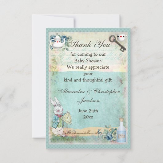 不機嫌ハッターワンダーランドベビーシャワーありがとう サンキューカード (裏面)