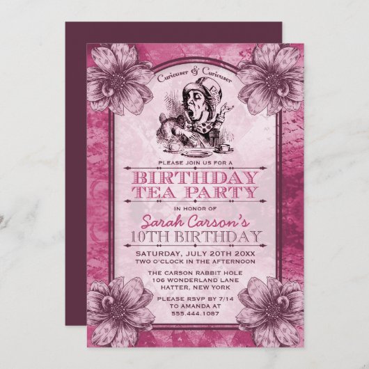 不機嫌ハッター誕生日ティーパーティの招待状 招待状 (正面/裏面)