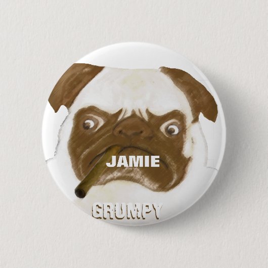 不機嫌パーソナライズされたな腹一杯の葉巻 缶バッジ (正面)