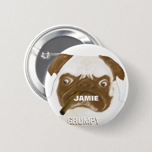 不機嫌パーソナライズされたな腹一杯の葉巻 缶バッジ (正面&裏面)