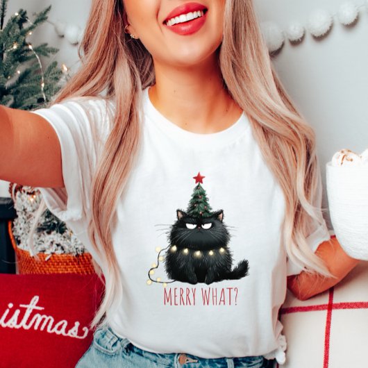 不機嫌メリーな猫のクリスマスシャツ Tシャツ