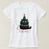 不機嫌メリーな猫のクリスマスシャツ Tシャツ (デザイン正面)