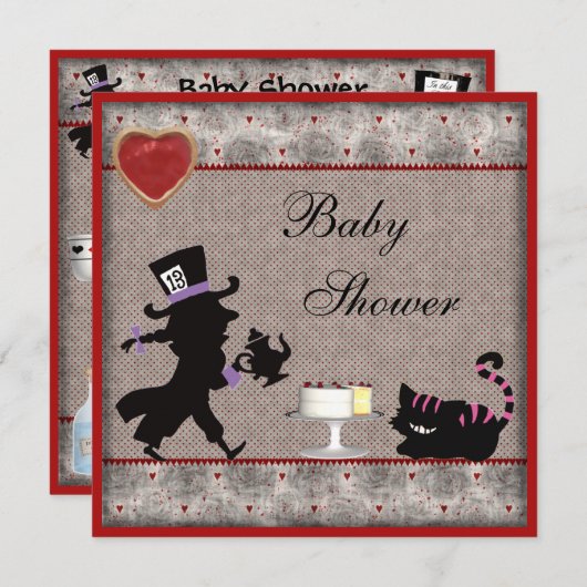 不機嫌帽子屋&チェシャ猫ベビーシャワーティーパーティー 招待状 (正面/裏面)