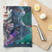 不機嫌帽子水彩ポートレート キッチンタオル (四つ折り)