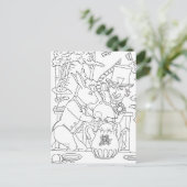 不機嫌帽子白うさぎドアマウスのカラーリングページ ポストカード (スタンド正面)