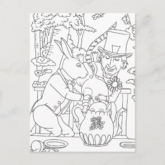 不機嫌帽子白うさぎドアマウスのカラーリングページ ポストカード (正面)