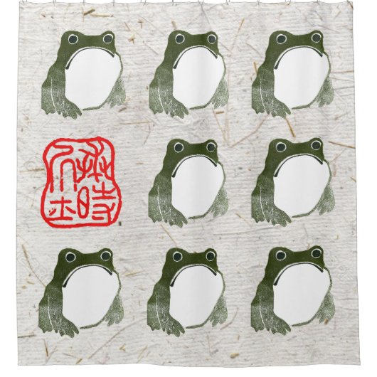 不機嫌日本のなカエル19世紀 シャワーカーテン (正面)