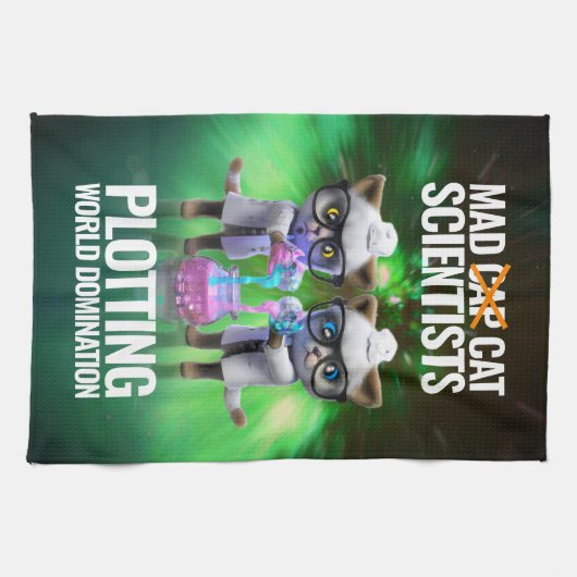 不機嫌猫おもしろい科学者が世界征服を企てる キッチンタオル (横)