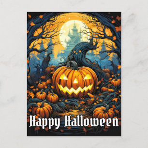 不機嫌白熱［赤熱］光を放つカボチャ  ハッピーハローウィン ポストカード