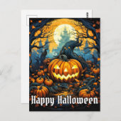 不機嫌白熱［赤熱］光を放つカボチャ |ハッピーハローウィン ポストカード (正面/裏面)
