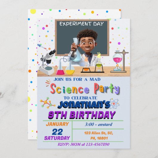 不機嫌科学の誕生日パーティーへの誘い 招待状 (正面/裏面)