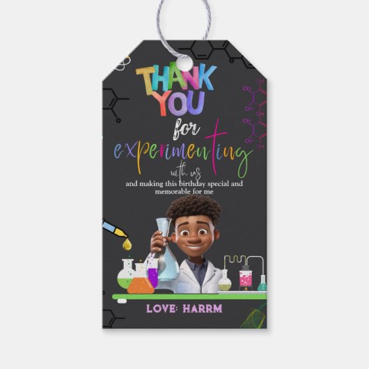 不機嫌科学の誕生日パーティーメッセージカード、ありがとうラベル ギフトタグ (正面)