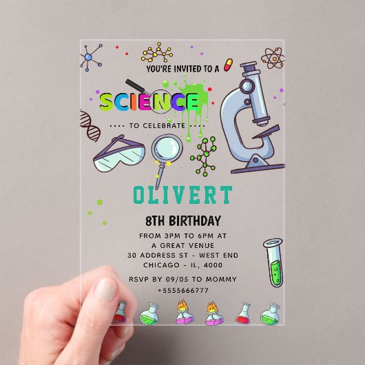 不機嫌科学パーティー誕生日招待状 アクリル招待状 (インサイチュ (ポータブル))