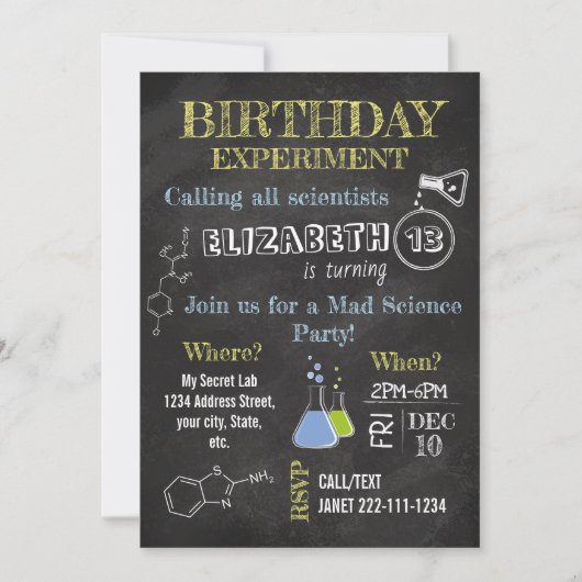 不機嫌科学パーティー誕生日招待状 招待状 (正面)
