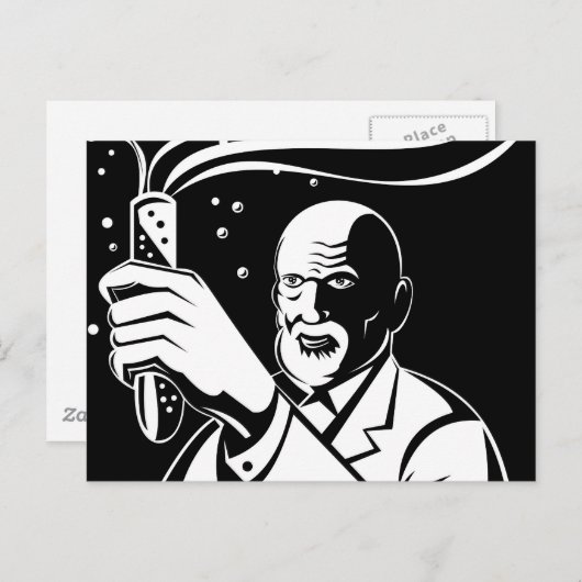 不機嫌科学者が試験管を持ち上げる ポストカード (正面/裏面)