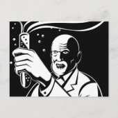 不機嫌科学者が試験管を持ち上げる ポストカード (正面)