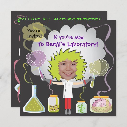 不機嫌科学者バースデーパーティ招待状 招待状 (正面/裏面)