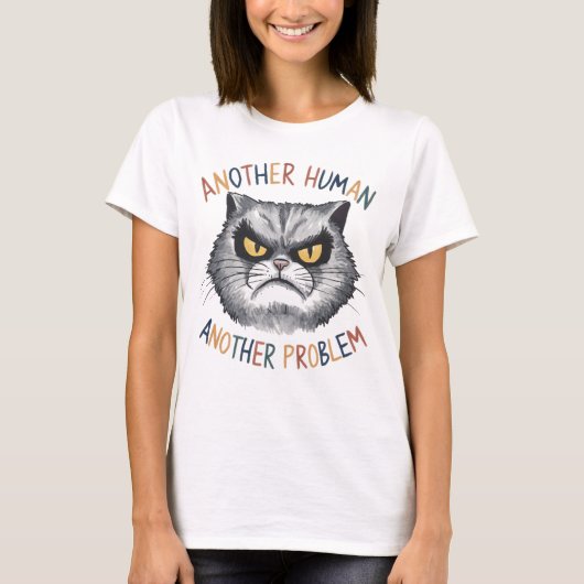 不機嫌笑わされるな猫 Tシャツ (正面)