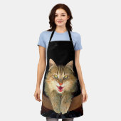 不機嫌絵画猫の可愛いオリジナル猫アート エプロン (着用した状態)