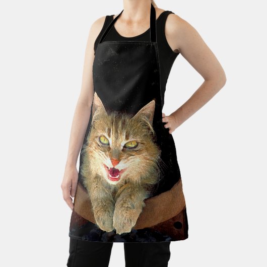 不機嫌絵画猫の可愛いオリジナル猫アート エプロン (インサイチュ)