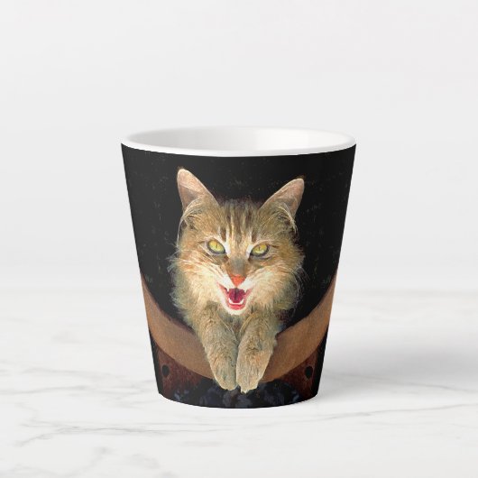 不機嫌絵画猫の可愛いオリジナル猫アート カフェラテマグ (正面)