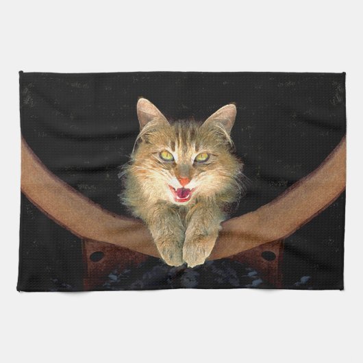 不機嫌絵画猫の可愛いオリジナル猫アート キッチンタオル (横)