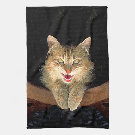 不機嫌絵画猫の可愛いオリジナル猫アート キッチンタオル (縦)