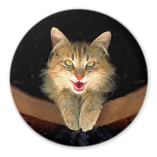 不機嫌絵画猫の可愛いオリジナル猫アート セラミックノブ (正面)