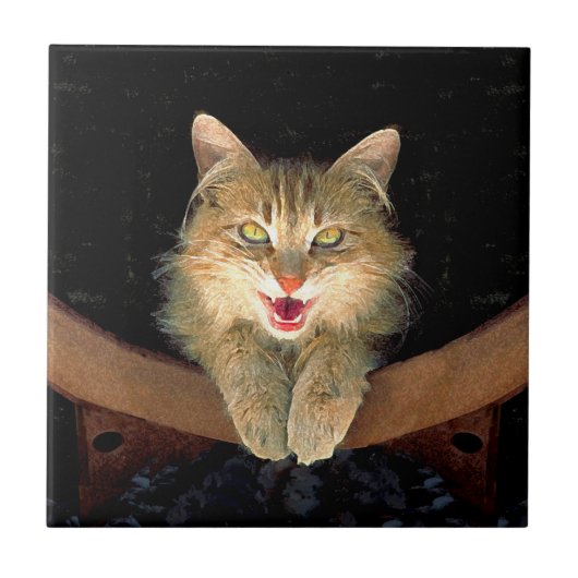 不機嫌絵画猫の可愛いオリジナル猫アート タイル (正面)