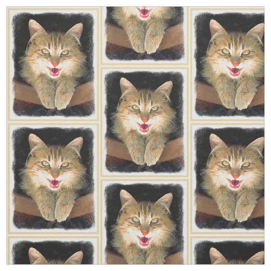 不機嫌絵画猫の可愛いオリジナル猫アート ファブリック (見本)