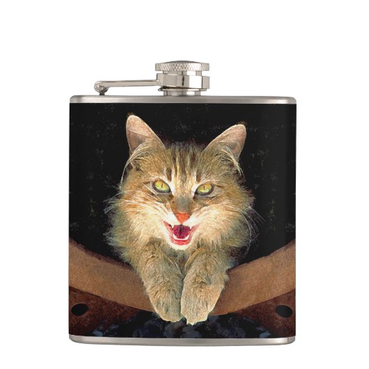 不機嫌絵画猫の可愛いオリジナル猫アート フラスク (正面)