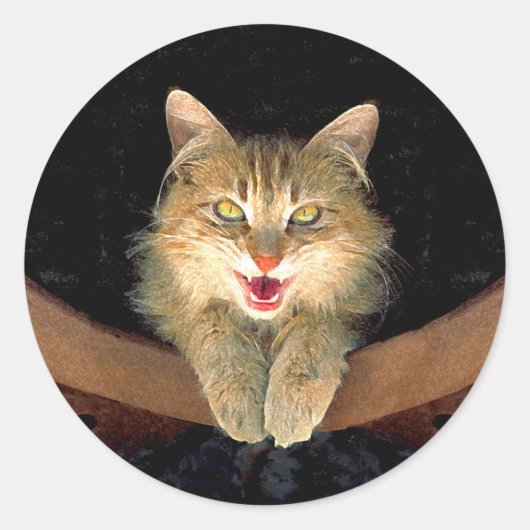 不機嫌絵画猫の可愛いオリジナル猫アート ラウンドシール (正面)