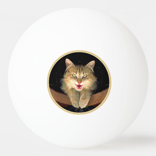不機嫌絵画猫の可愛いオリジナル猫アート 卓球ボール (正面)