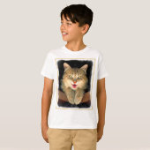不機嫌絵画猫の可愛いオリジナル猫アート Tシャツ (正面フル)