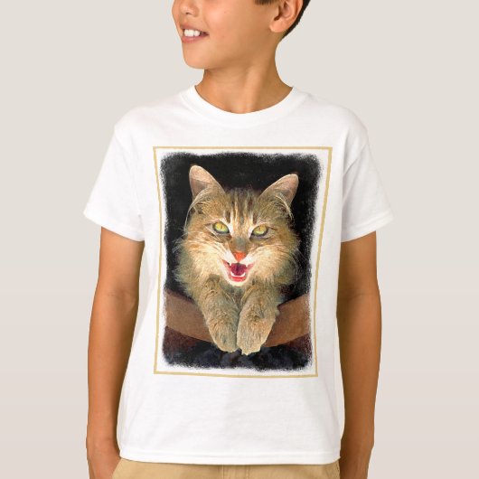 不機嫌絵画猫の可愛いオリジナル猫アート Tシャツ (正面)