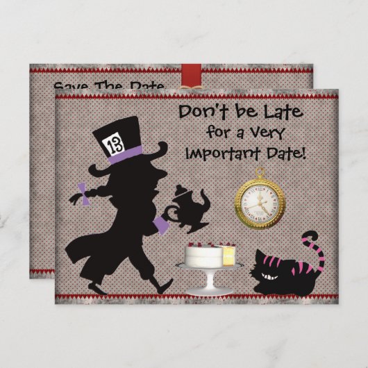 不機嫌Hatter Teaパーティー日付を保存する赤ちゃんシャワー 案内ポストカード (正面/裏面)