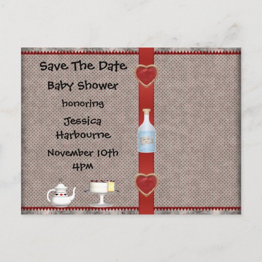 不機嫌Hatter Teaパーティー日付を保存する赤ちゃんシャワー 案内ポストカード (裏面)