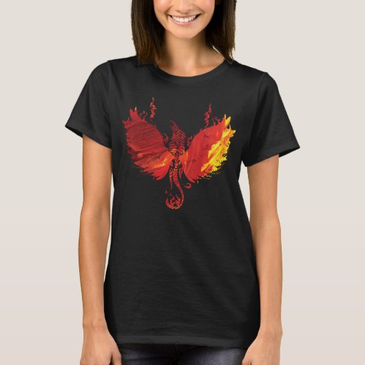 不死鳥の再誕 赤いフェニックス 面白いギフト Tシャツ (正面)