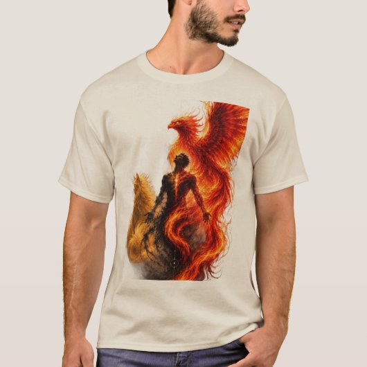 不死鳥の炎グラフィック メンズTシャツ Tシャツ (正面)