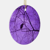 不毛の枝に黒いカラスのシルエット紫 セラミックオーナメント (右)