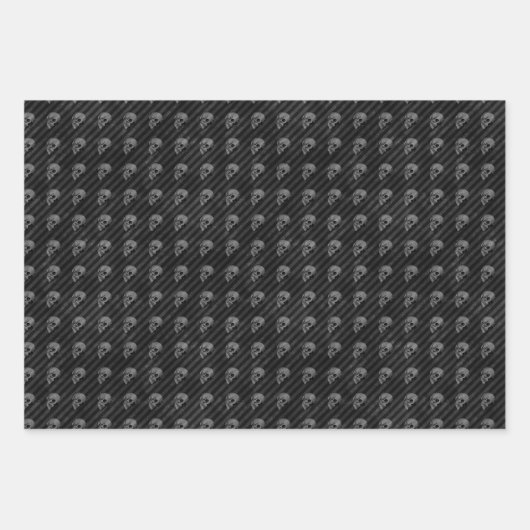 不気味おもしろいハロウィン白黒スカルストライプ ラッピングペーパーシート (正面2)