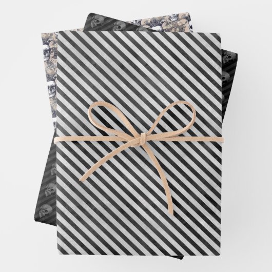 不気味おもしろいハロウィン白黒スカルストライプ ラッピングペーパーシート (インサイチュ)